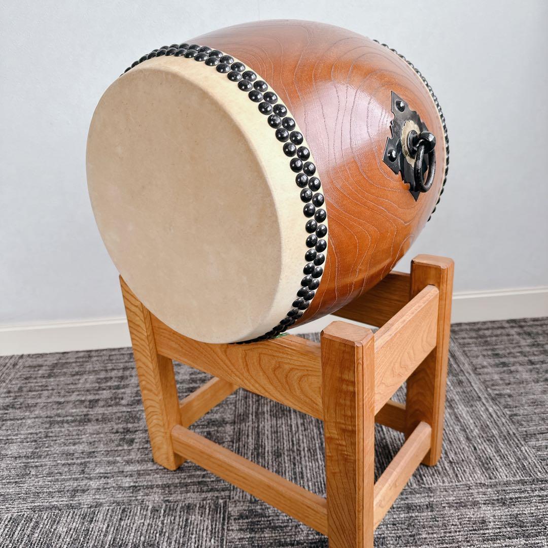 和太鼓 約1尺 くり抜き胴 台座 バチ付 夏祭り 三崎屋太鼓店
