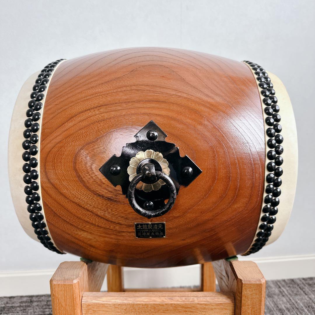 和太鼓 約1尺 くり抜き胴 台座 バチ付 夏祭り 三崎屋太鼓店