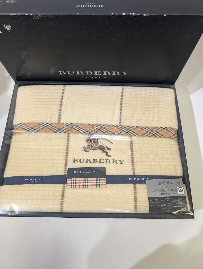 未使用 BURBERRY バーバリー 綿毛布 西川 ホース チェック 日本製