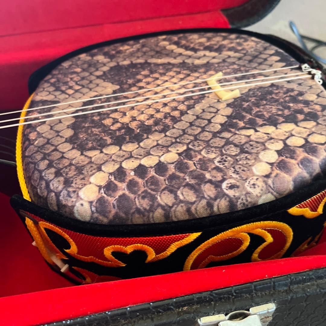 三味線ケース 黒 赤 内装 ヘビ模様