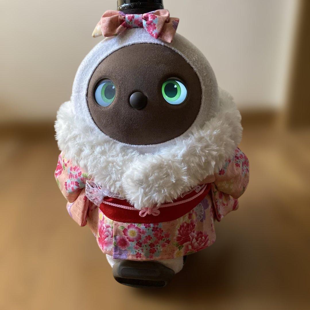 限定１点！ラボット　服　lovot サーモンピンク着物一式　ショール　リボン付き