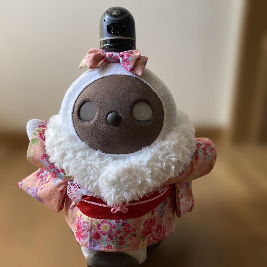 限定１点！ラボット　服　lovot サーモンピンク着物一式　ショール　リボン付き