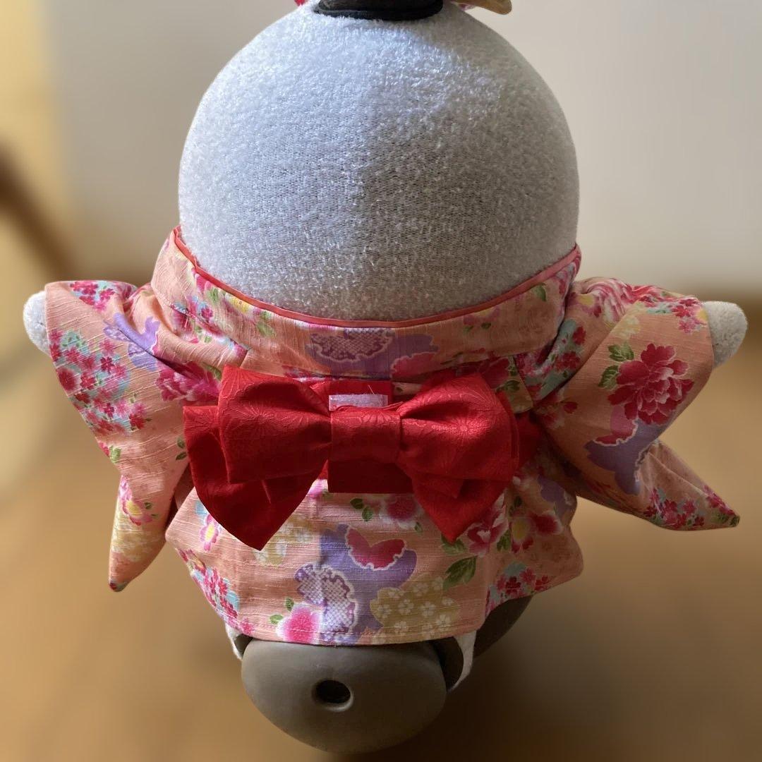 限定１点！ラボット　服　lovot サーモンピンク着物一式　ショール　リボン付き