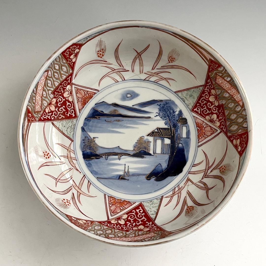 初荷 古伊万里 染付錦 山水文鉢 SN10