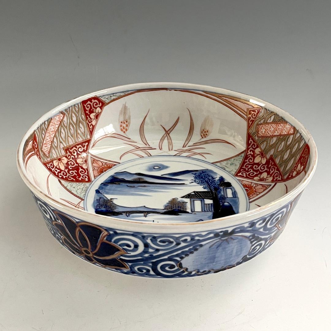 初荷 古伊万里 染付錦 山水文鉢 SN10