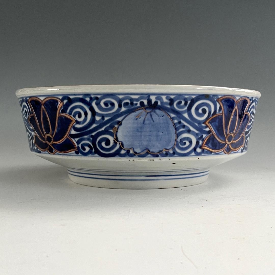 初荷 古伊万里 染付錦 山水文鉢 SN10