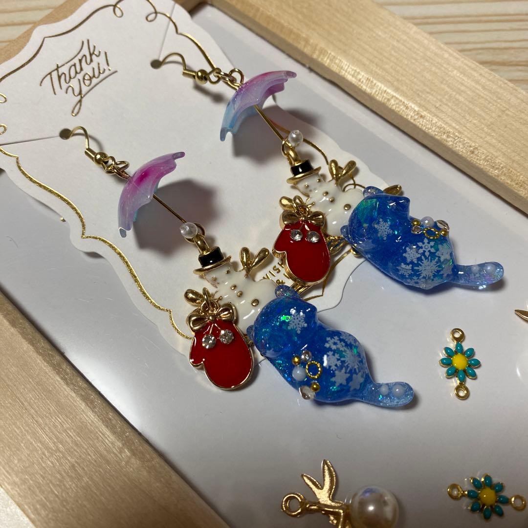 ☆スノーマンとスノー猫ちゃんイヤリング☆