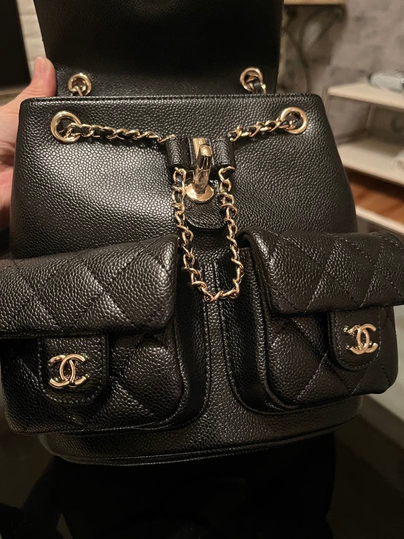 CHANEL ノベルティマトラッセバックパック カーフスキンゴールド金具