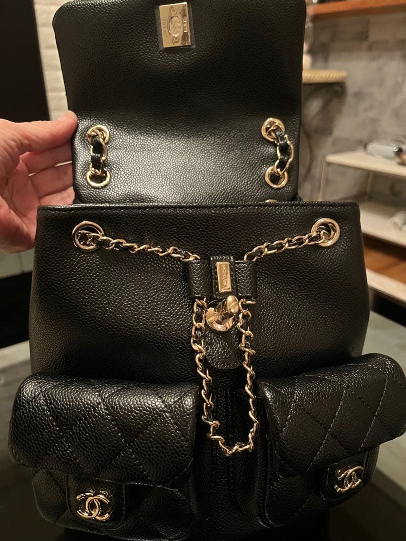 CHANEL ノベルティマトラッセバックパック カーフスキンゴールド金具