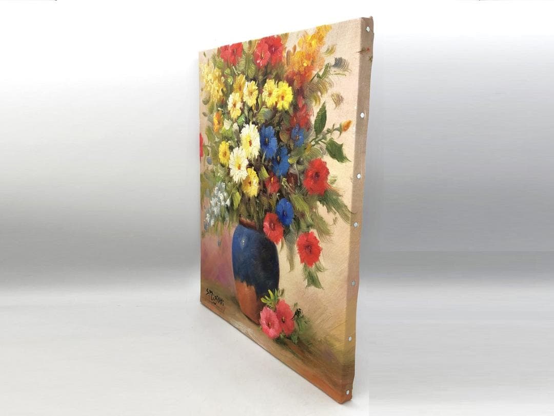 【 三岸節子「花」】　キャンバスF8　肉筆油彩　画廊シール　アルミ額