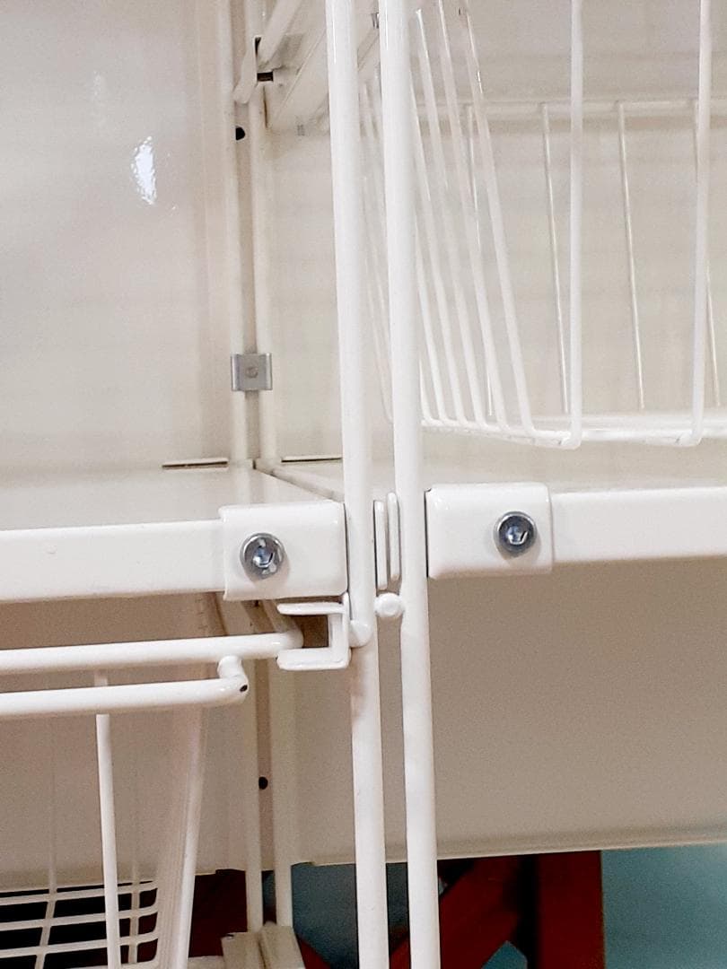 J【中古品】無印良品　スチールユニットシェルフ　ホワイト　カゴ付き