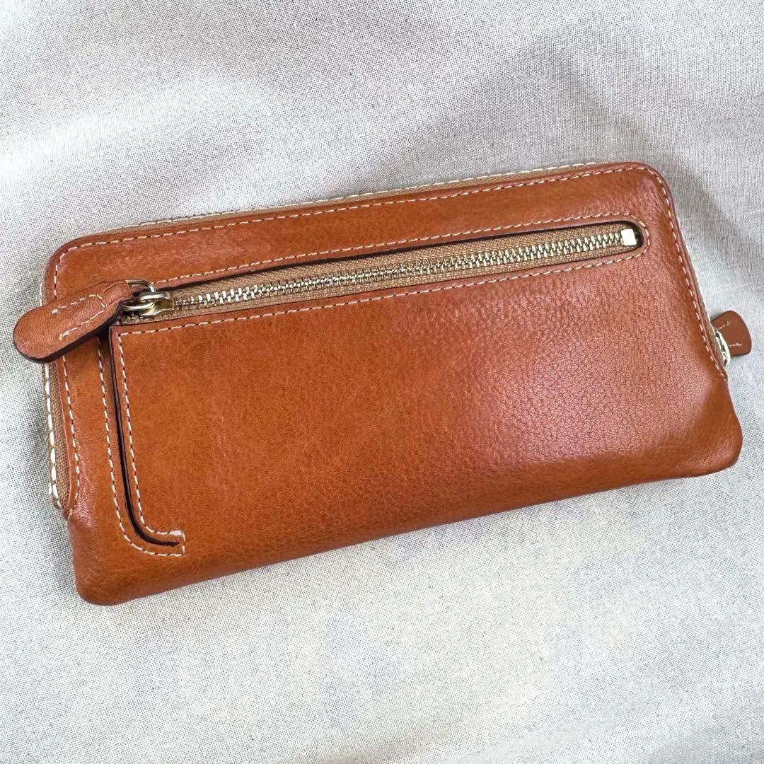 ダコタ 本革長財布 キャメル ロゴ型押し レザー財布