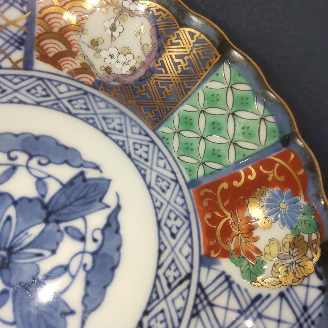 龍峰 菊割 祥瑞花丸紋 金彩 古伊万里 小皿 皿5枚　未使用品