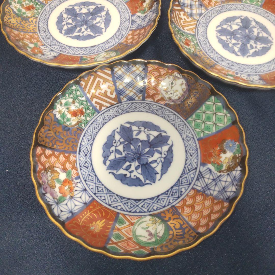 龍峰 菊割 祥瑞花丸紋 金彩 古伊万里 小皿 皿5枚　未使用品