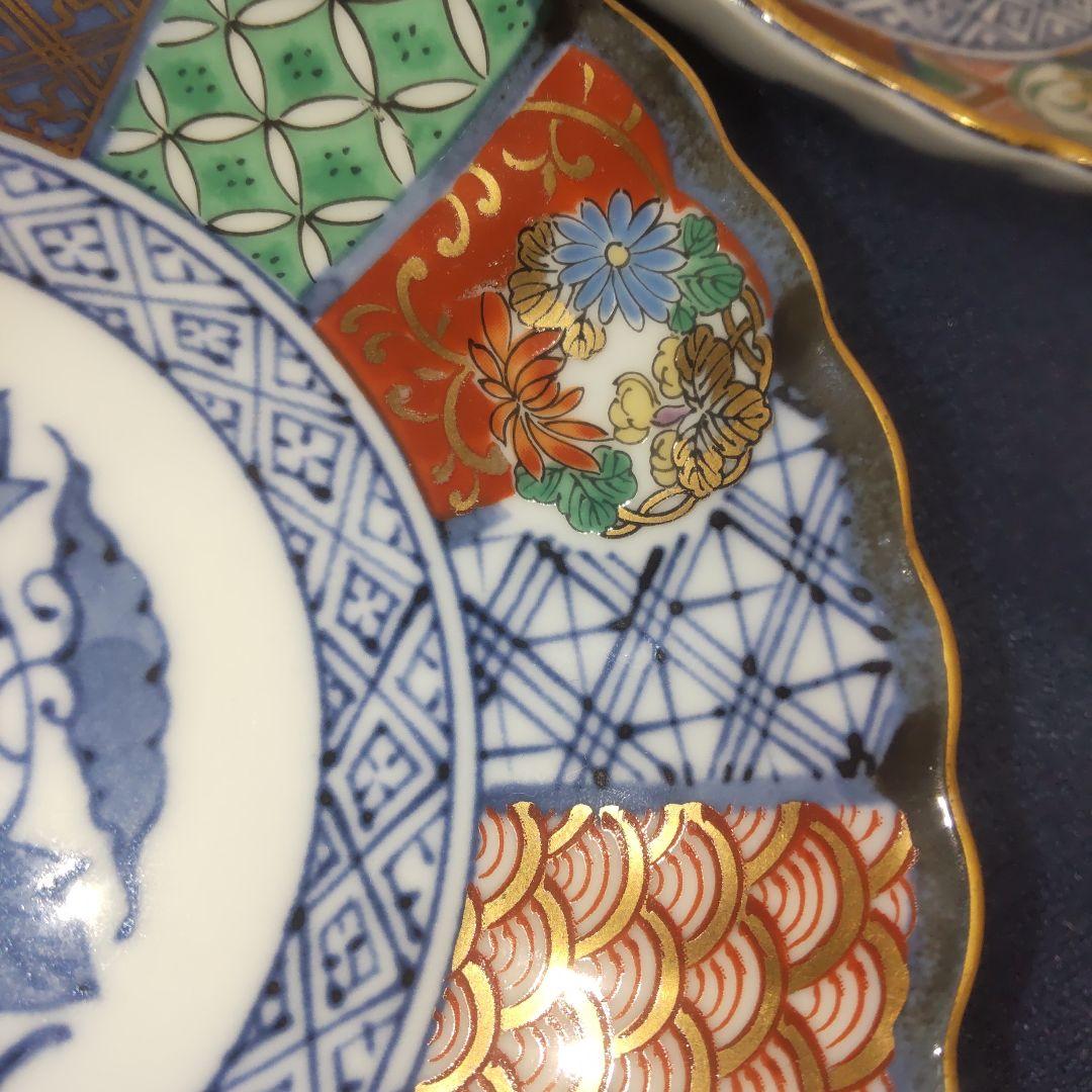 龍峰 菊割 祥瑞花丸紋 金彩 古伊万里 小皿 皿5枚　未使用品