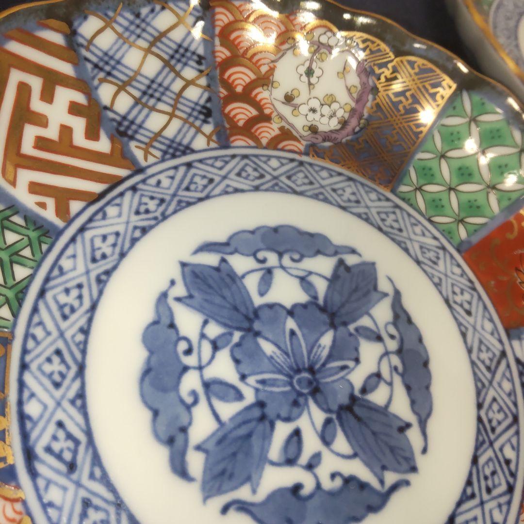 龍峰 菊割 祥瑞花丸紋 金彩 古伊万里 小皿 皿5枚　未使用品