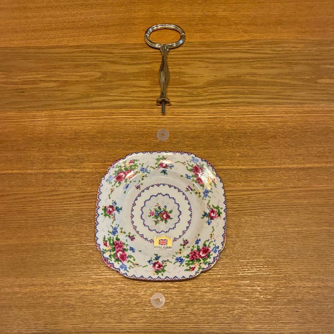 ロイヤルアルバート プチポワン ケーキスタンド 2段式 英国ヴィンテージ