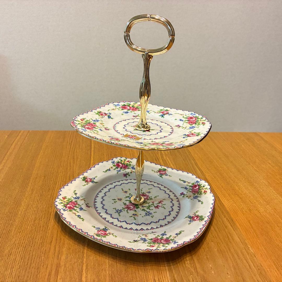 ロイヤルアルバート プチポワン ケーキスタンド 2段式 英国ヴィンテージ