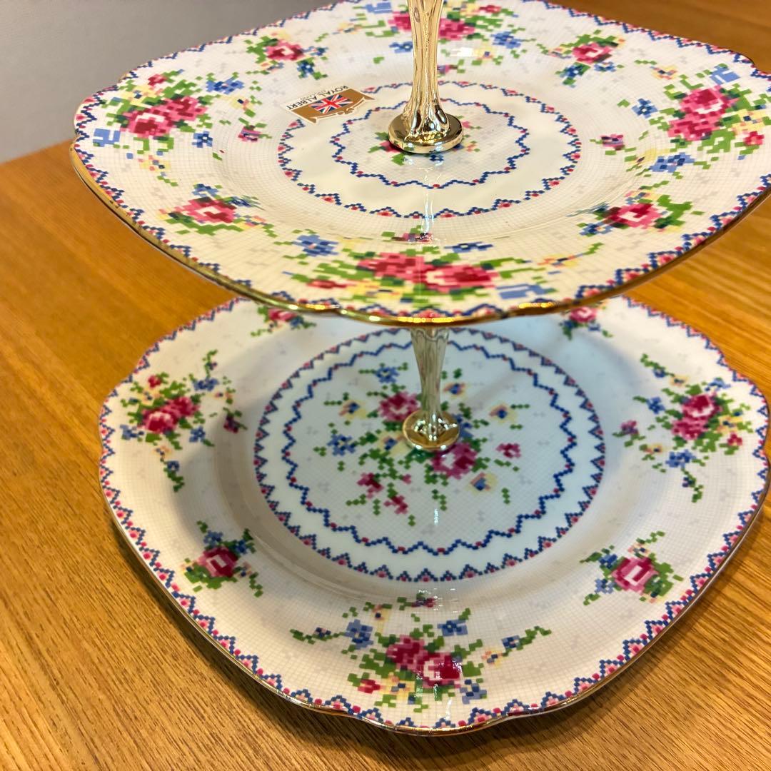 ロイヤルアルバート プチポワン ケーキスタンド 2段式 英国ヴィンテージ