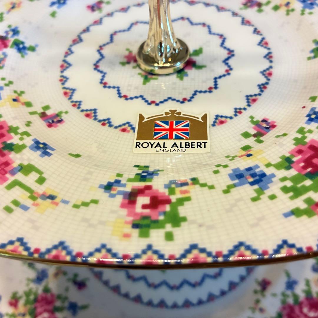 ロイヤルアルバート プチポワン ケーキスタンド 2段式 英国ヴィンテージ