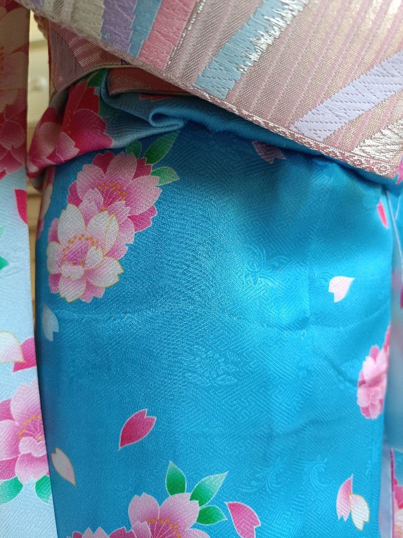 専用です☆正絹☆ブルーピンクの着物にキラキラ作り帯