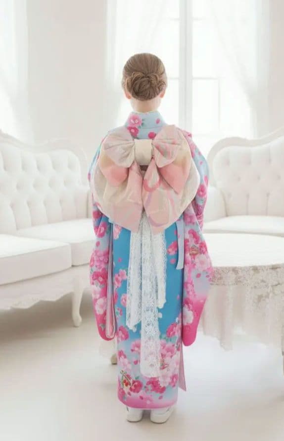 専用です☆正絹☆ブルーピンクの着物にキラキラ作り帯