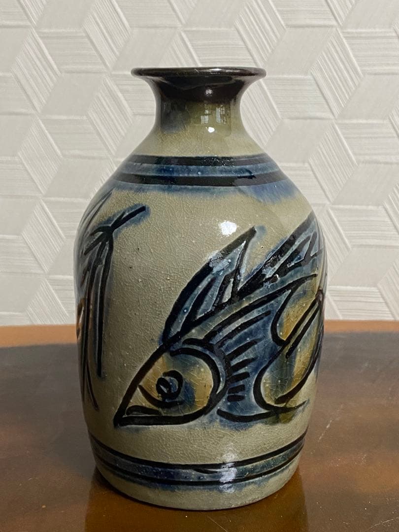 最終値下　沖縄　金城次郎　壺屋焼　人間国宝　海老魚文徳利　酒器