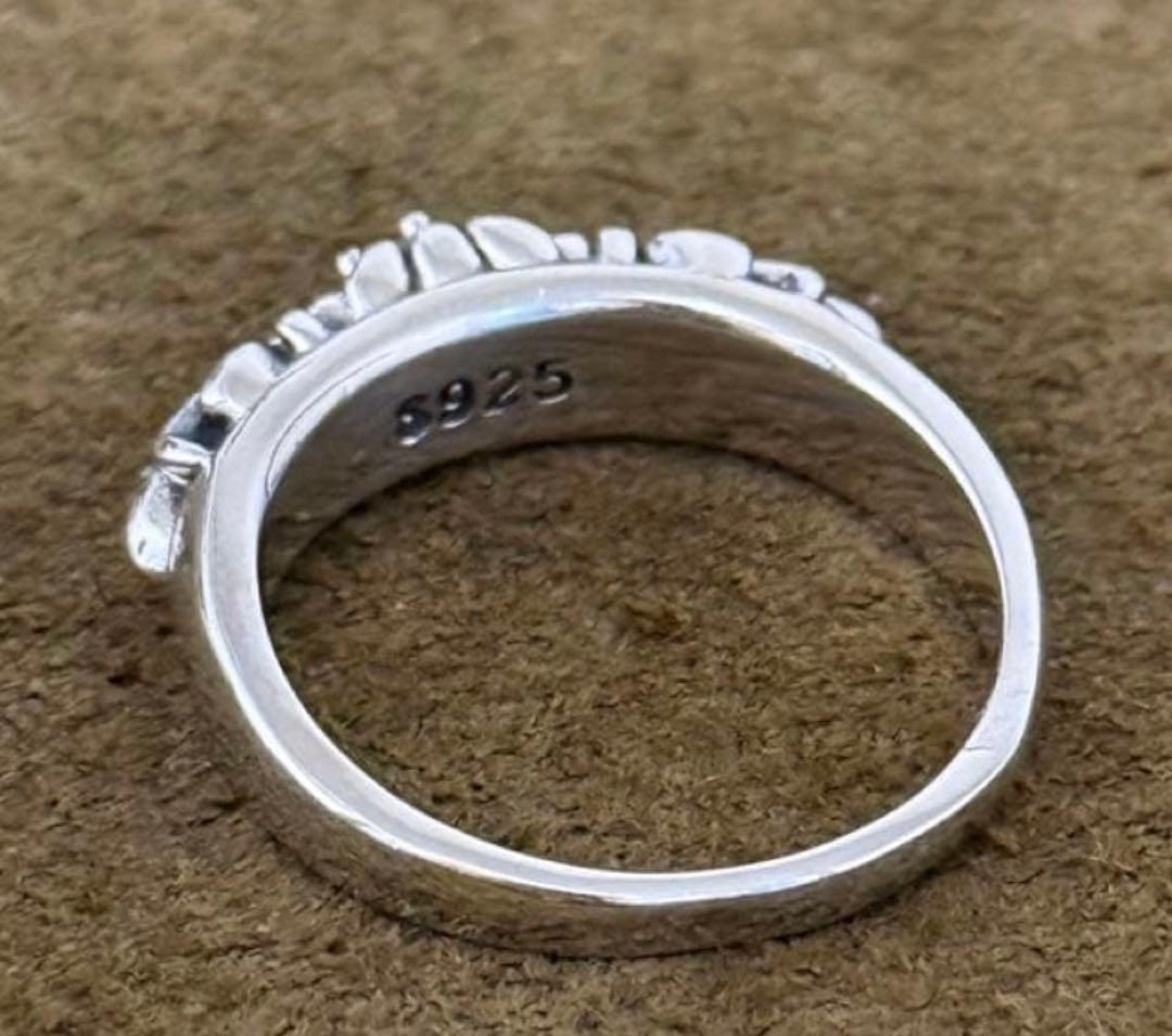 材質シルバー925シルバーフローラルリング 上級ジルコニアクロスリング（19号）