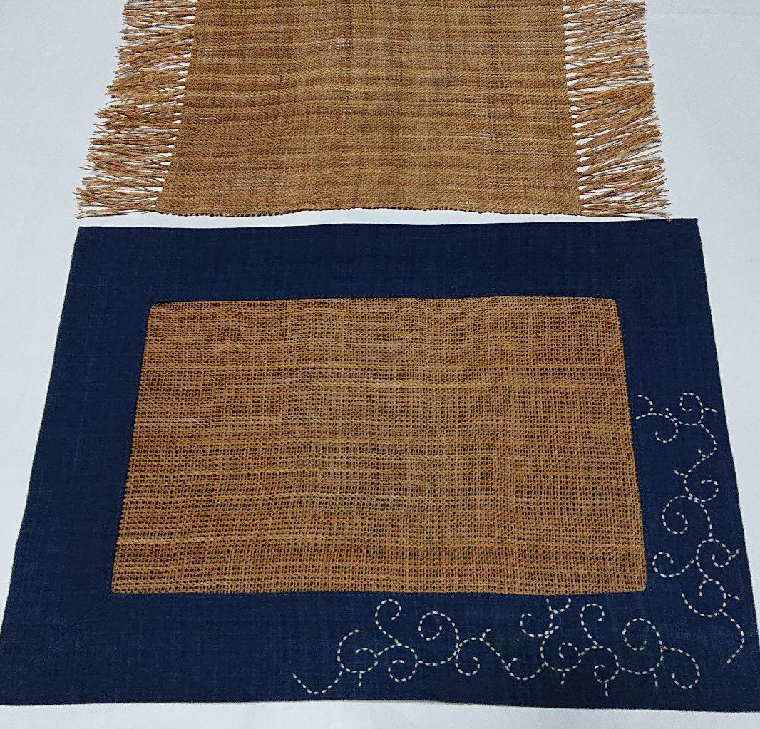 古代織品織しな布テーブルセンター小品２枚未使用品☆