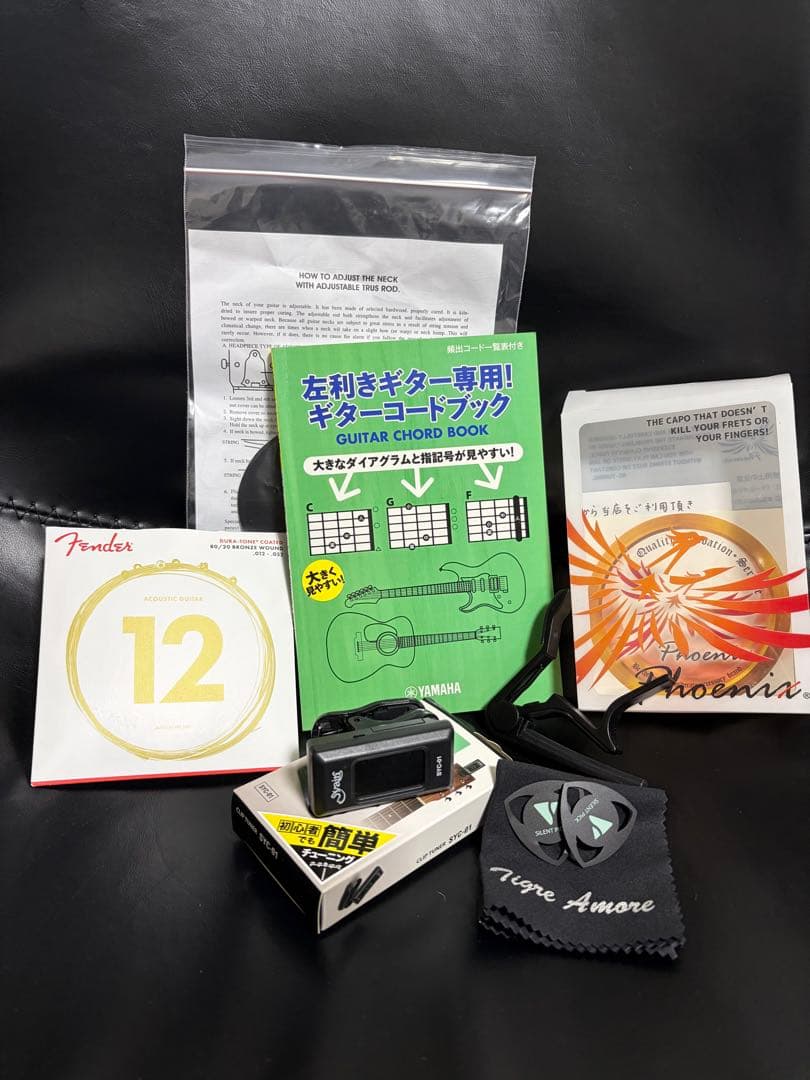 Fender 左利き、レフティ、アコースティックギター 専用ケース、付属品諸々