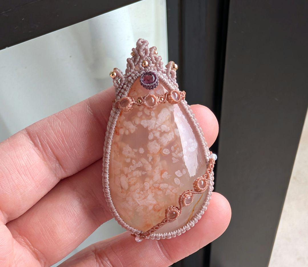 マクラメネックレス 桜瑪瑙/ムーンストーン