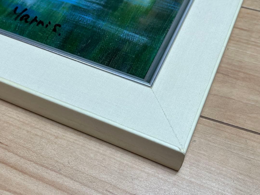 風景画 油絵 油彩 肉筆 「Marris」サイン有り / 池 メガネ橋 ボート