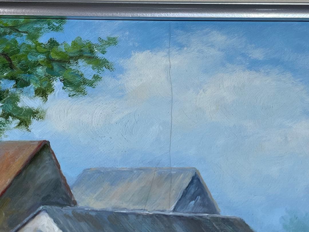 風景画 油絵 油彩 肉筆 「Marris」サイン有り / 池 メガネ橋 ボート