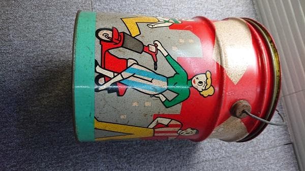 おしゃれ パッソル柄　昭和　レトロ　カンカン　ブリキ　フタあり　バイク屋