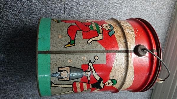 おしゃれ パッソル柄　昭和　レトロ　カンカン　ブリキ　フタあり　バイク屋