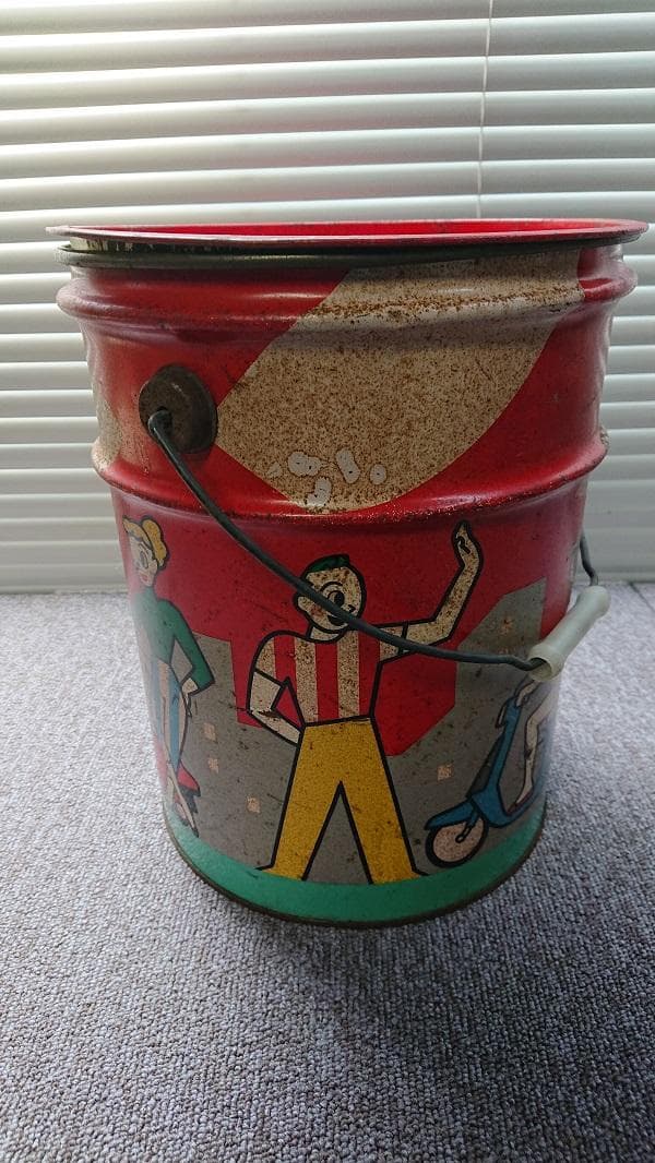 おしゃれ パッソル柄　昭和　レトロ　カンカン　ブリキ　フタあり　バイク屋