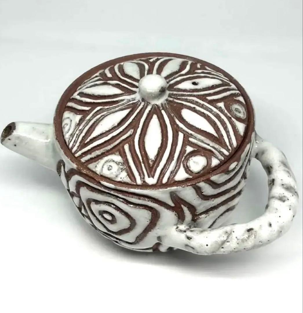 手作り陶器　手彫り模様の急須　t.u27 ハンドメイド