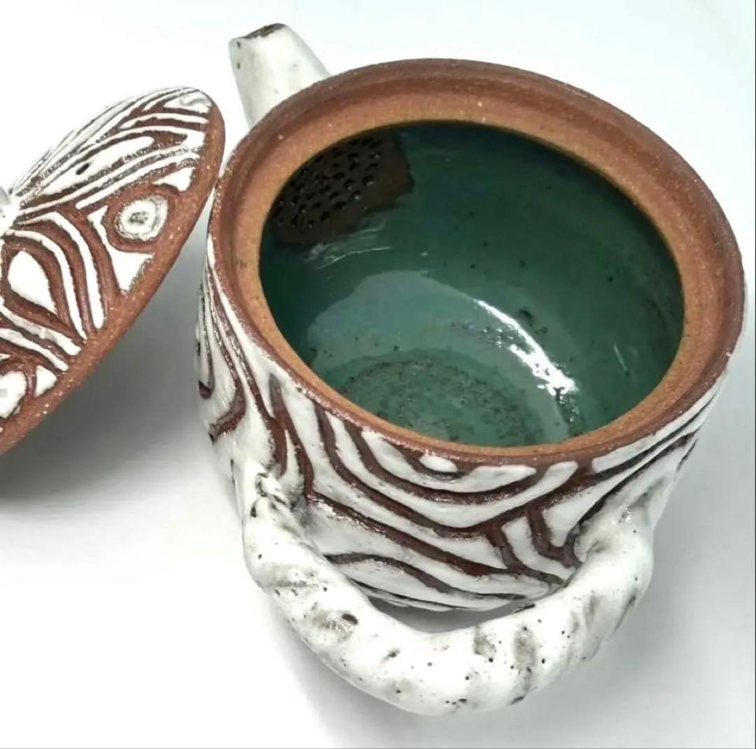 手作り陶器　手彫り模様の急須　t.u27 ハンドメイド