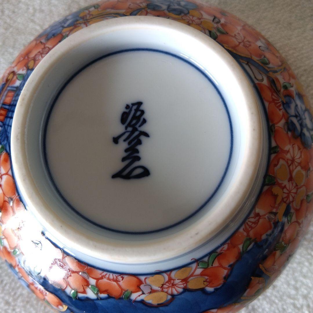 館林源右衛門作　染錦楼閣紋様蓋付湯呑