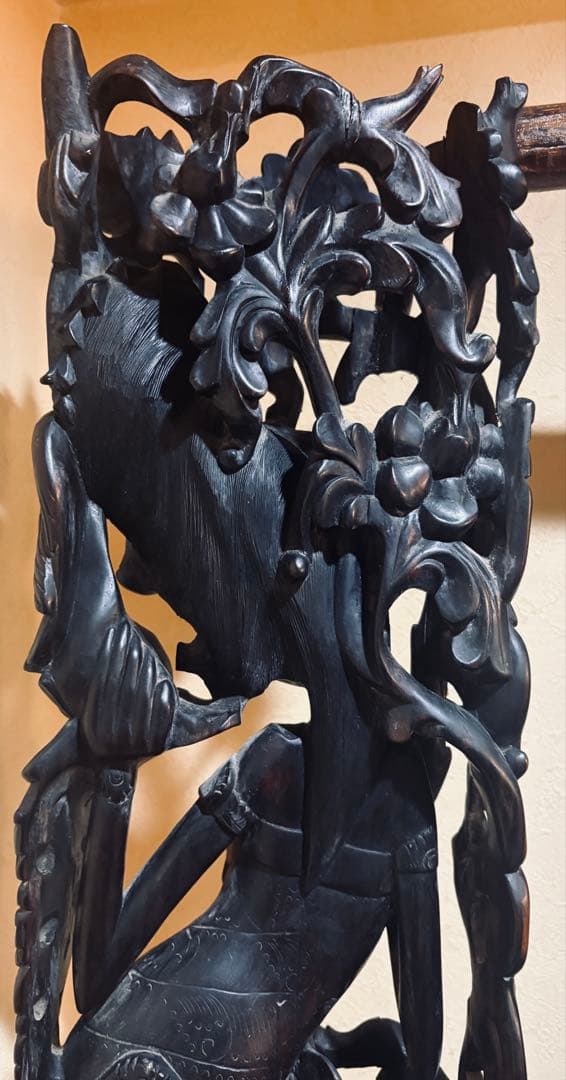 黒檀 木彫 細密彫刻 女神 77cm 大型 バリ 神 神話 置物 彫刻 美術品