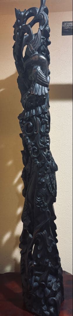 黒檀 木彫 細密彫刻 女神 77cm 大型 バリ 神 神話 置物 彫刻 美術品