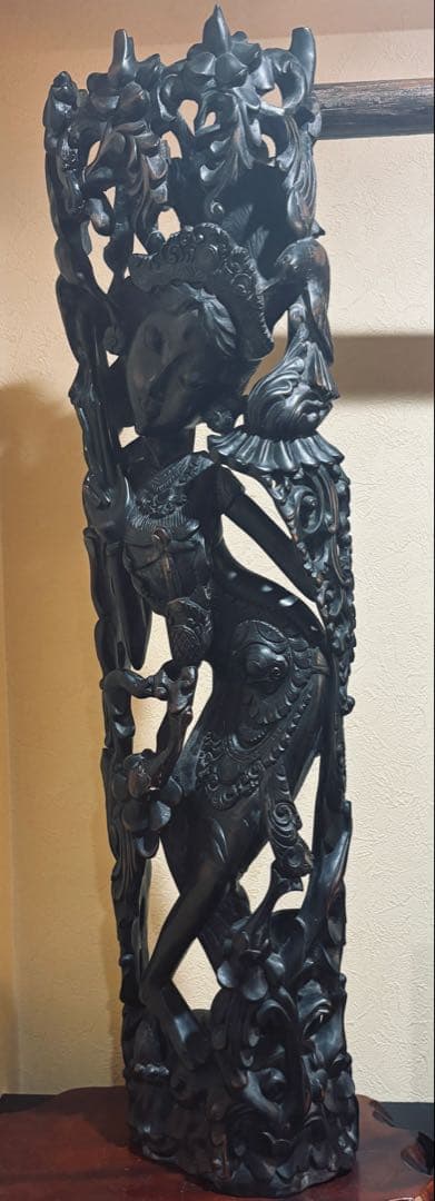 黒檀 木彫 細密彫刻 女神 77cm 大型 バリ 神 神話 置物 彫刻 美術品