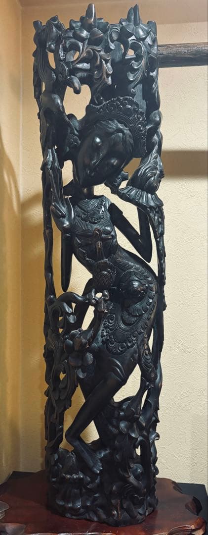 黒檀 木彫 細密彫刻 女神 77cm 大型 バリ 神 神話 置物 彫刻 美術品