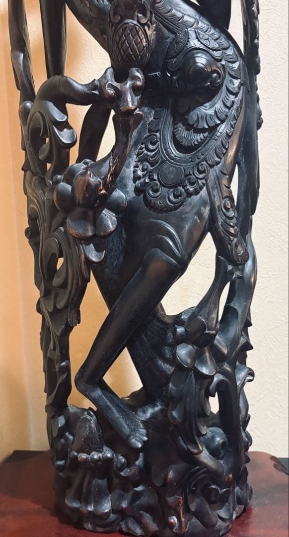 黒檀 木彫 細密彫刻 女神 77cm 大型 バリ 神 神話 置物 彫刻 美術品