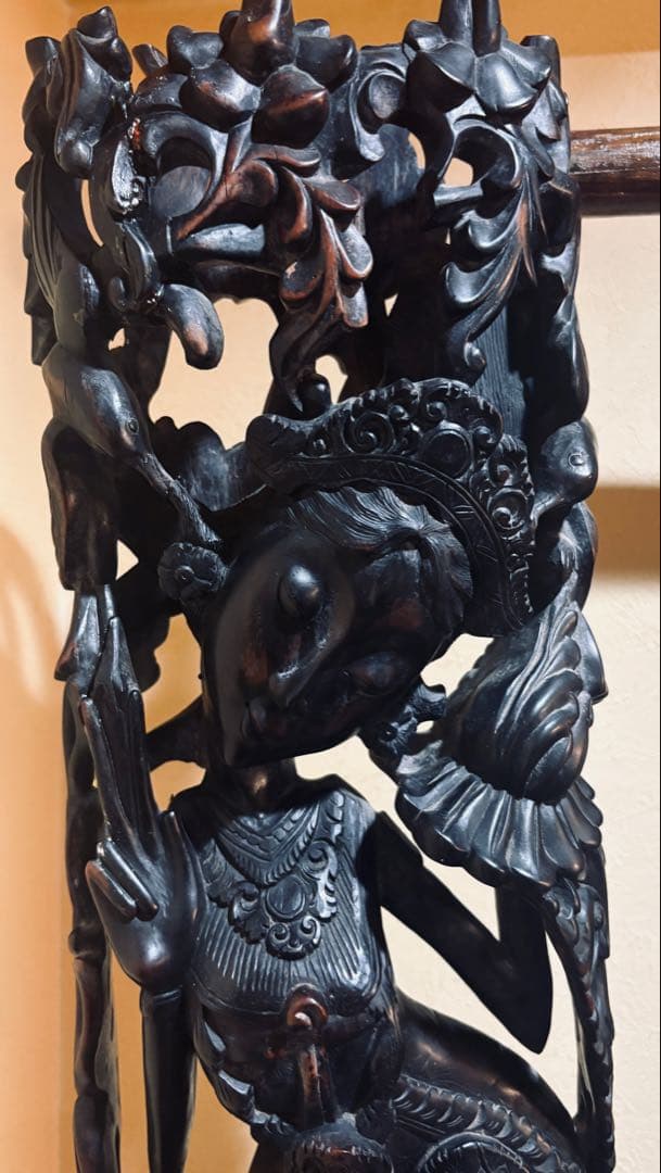 黒檀 木彫 細密彫刻 女神 77cm 大型 バリ 神 神話 置物 彫刻 美術品