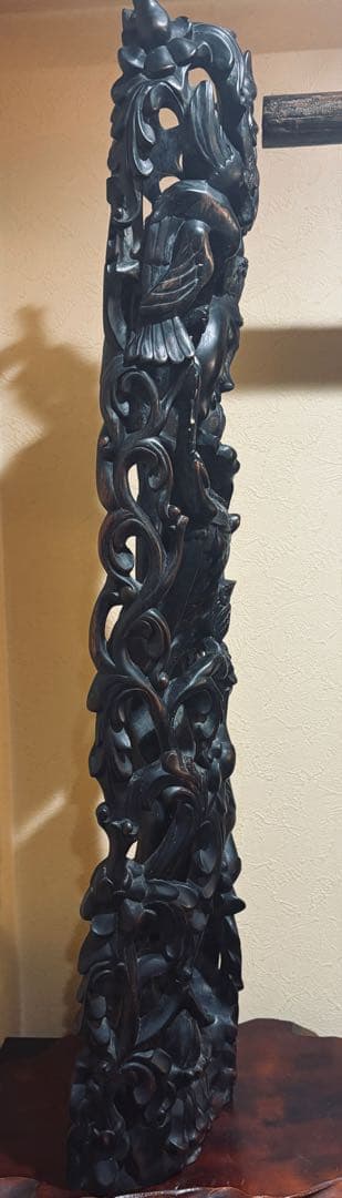 黒檀 木彫 細密彫刻 女神 77cm 大型 バリ 神 神話 置物 彫刻 美術品