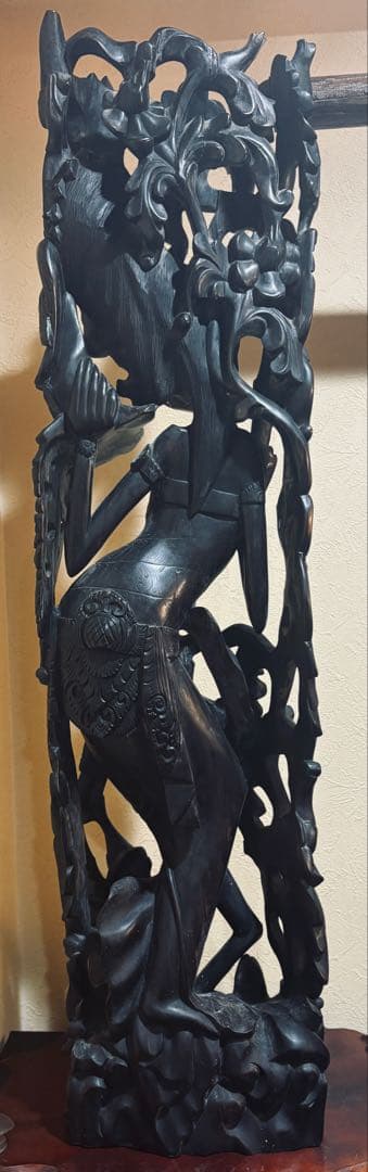 黒檀 木彫 細密彫刻 女神 77cm 大型 バリ 神 神話 置物 彫刻 美術品
