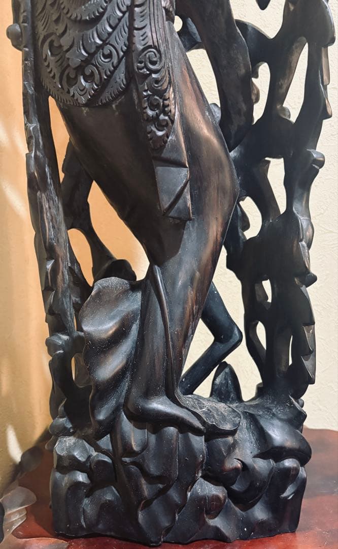 黒檀 木彫 細密彫刻 女神 77cm 大型 バリ 神 神話 置物 彫刻 美術品
