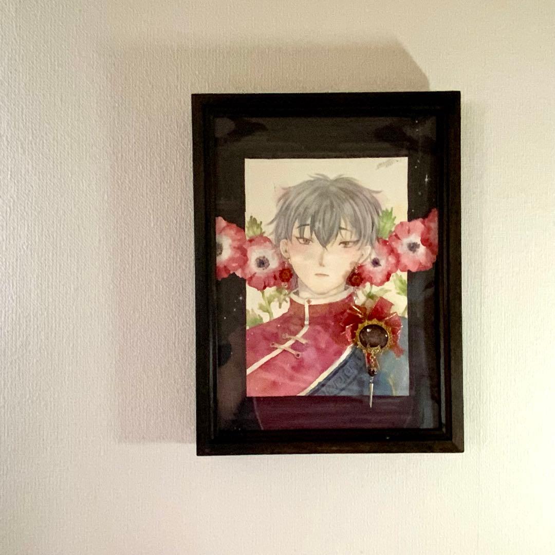 ピアス&ブローチ付き　水彩アート　原画　手描き　アクセサリー　イラスト