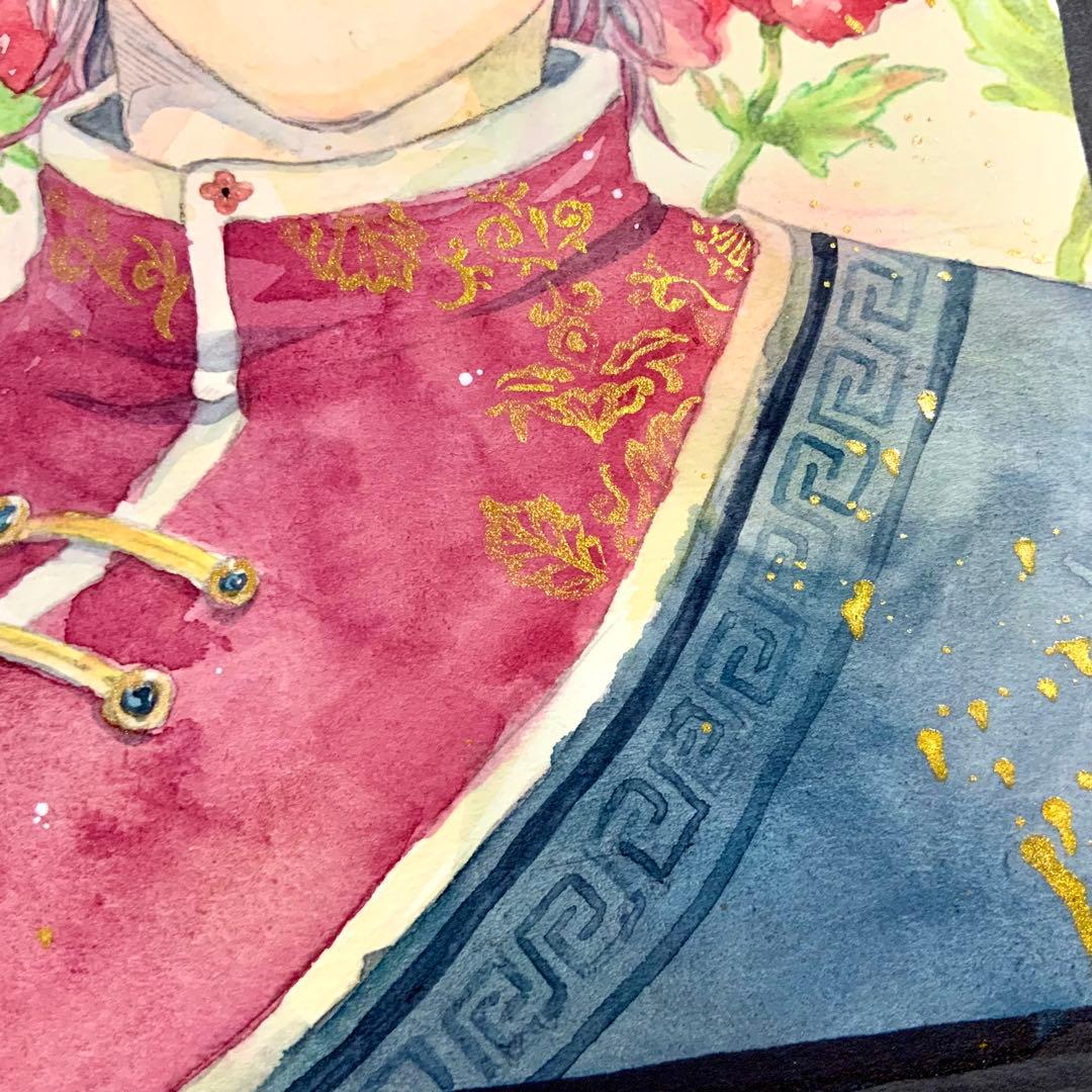 ピアス&ブローチ付き　水彩アート　原画　手描き　アクセサリー　イラスト